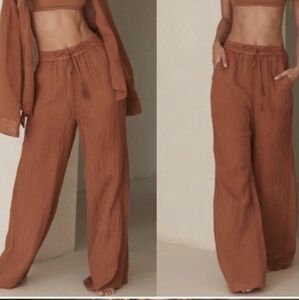Monday Swimwear Rust Brown Wide-Leg Drawstring Pants